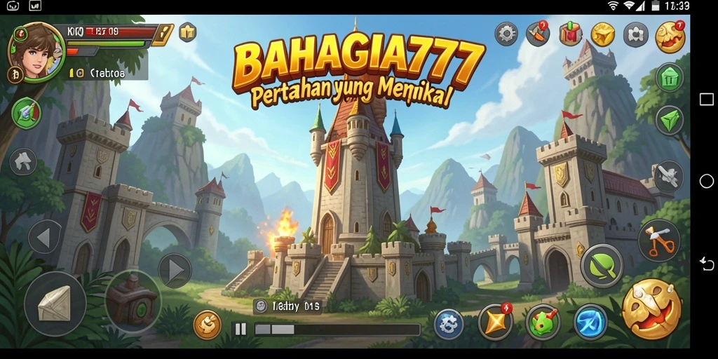 Tampilan gameplay BAHAGIA777 dengan aksi menara pertahanan yang mendebarkan.