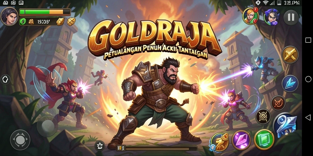 Tampilan gameplay <strong>GOLDRAJA</strong> yang menegangkan dengan aksi menyerang yang cepat.