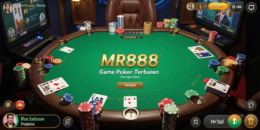 Tampilan epik dari gameplay Poker di MR888 dengan banyak pemain aktif.