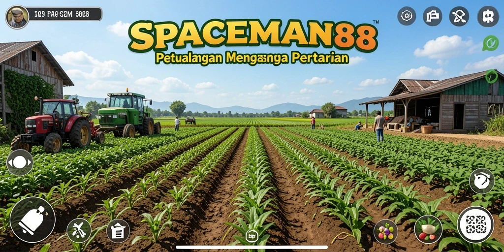 Screenshot SPACEMAN88 menampilkan kebun yang subur dan penuh warna.